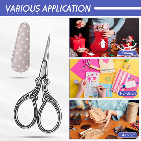 Honoson 4 Pcs Sewing Embroidery Scissors with 4 Pcs Artificial Leather Cover 3.6 Inch Stainless Steel Stork Scissors Vintage Embroidery for Needlework Manual Sewing Handicraft(Retro Colors) Honoson