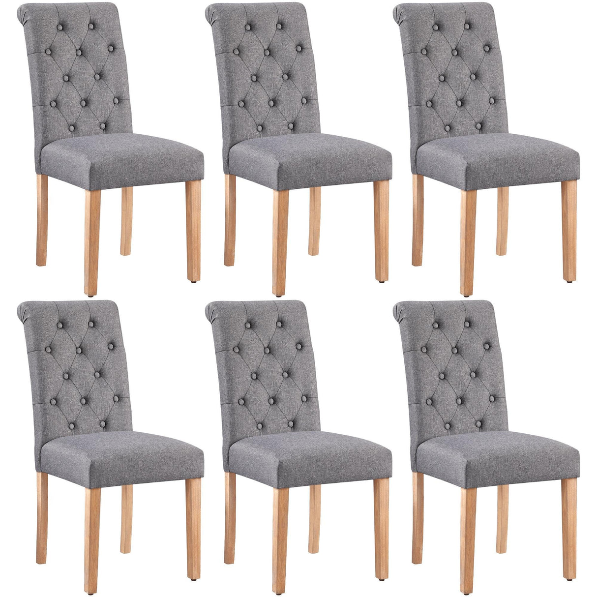 Yaheetech Dining Chairs Set of 6 Fabric Upholstered Dining Chairs Padded Chairs Button Tufted Kitchen Chairs With Solid Wood Legs for Home, Dining Room, Kitchen, Dark Gray Yaheetech