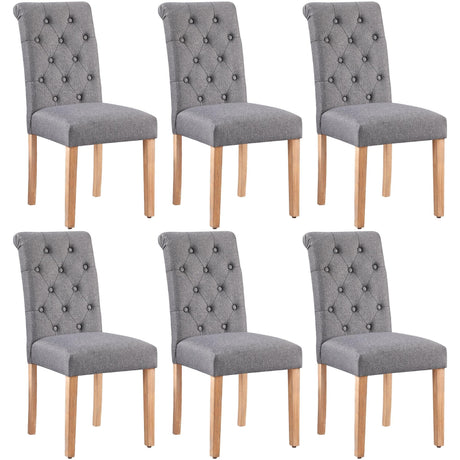 Yaheetech Dining Chairs Set of 6 Fabric Upholstered Dining Chairs Padded Chairs Button Tufted Kitchen Chairs With Solid Wood Legs for Home, Dining Room, Kitchen, Dark Gray Yaheetech