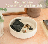 VELOVA Large White Concrete Decorative Bowl with 24 Decorative Balls, Fruit Key Holder Bowls Boho Modern Home Decor Accent for Dining Room Centerpiece Living Room Coffee Table Shelf Entryway Rattan VELOVA