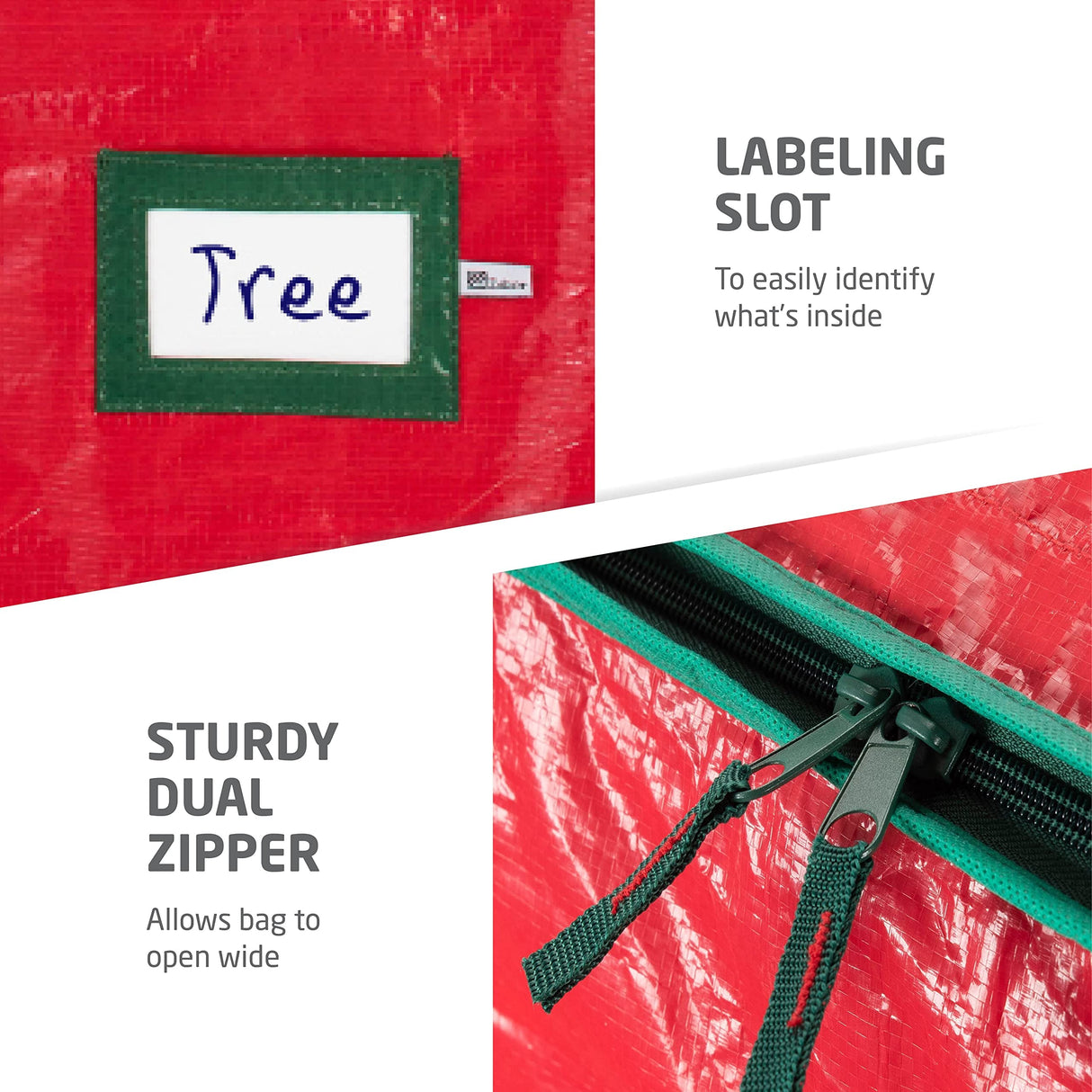 ZOBER Christmas Tree Storage Bag - Fits 9 Ft Artificial Trees - Plastic, Waterproof Christmas Tree Bag - Strong, Durable Handles - Labeling Card Slot - Red ZOBER