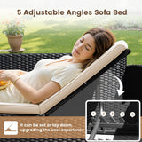 Devoko Patio Conversation Set 4 Piece Outdoor Furniture Sets PE Wicker Rattan Patio Sofa Sectional Adjustable All-Weather with Cushions and Glass Table for Porch Backyard Poolside, Beige Devoko