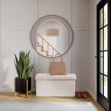 Seville Classics Cushioned Fabric Ottoman Hidden Storage Chest Footrest Chair, Padded Seat for Bedroom, Dorm, Loft, Living Room, Entryway, Hallway, White Boucle, 30" Bench Seville Classics