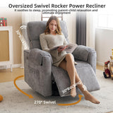 Rhevoy Oversized Power Recliner Chair, 26" Extra Wide Swivel Rocker Recliner with Adjustable Headrest, Chenille Glider Rocking Nursery Chair with Overstuffed Armrest, USB Ports, Grey Rhevoy