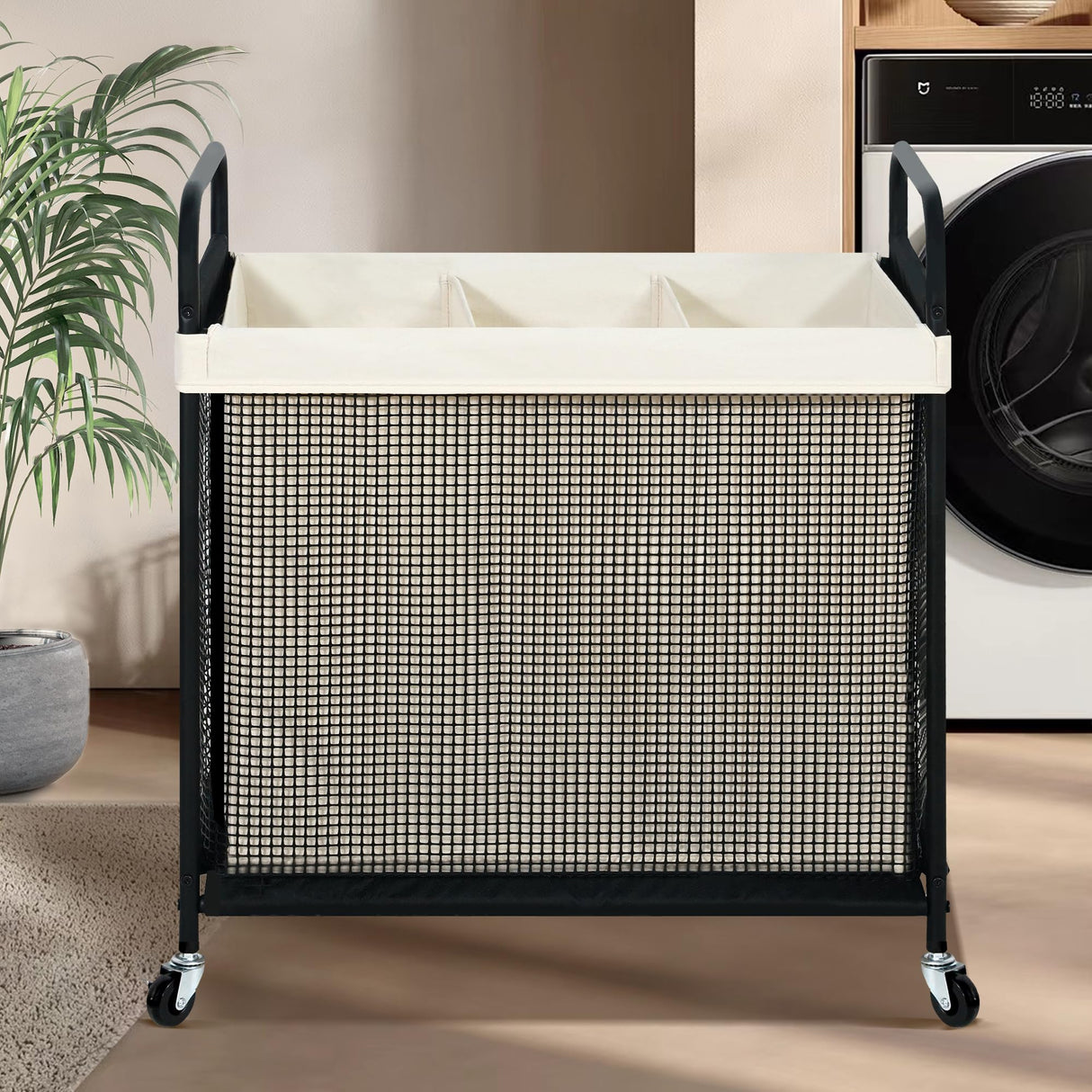 STO STO Laundry Hamper 3 Section, 120L Rolling Laundry Sorter Cart with Removable and Washable Liner Bag, Rolling Clothes Hamper with Metal Handle for Laundry Room and Bedroom STO STO