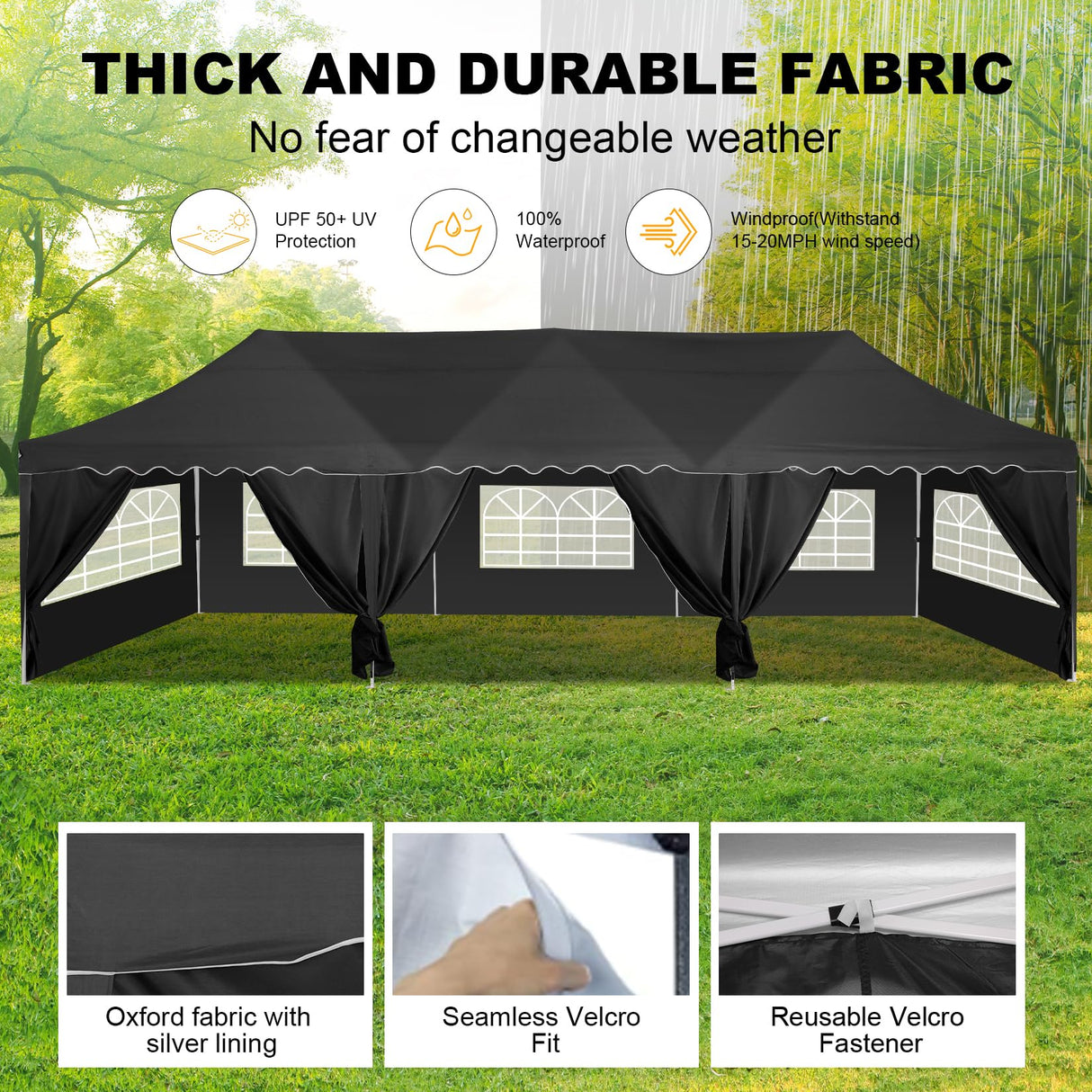 HOTEEL 10x30 Canopy Tent with Walls 10x30 Party Tent, Waterproof Easy Setup Canopy Tent 10x30 with Roller Bag and Weight Bags, Outdoor Pop Up Canopy Tent for Parties,Events,Backyard,Wedding, Black Hoteel