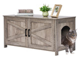 Homhedy 39.4" L Cat Litter Box Enclosure,Litter Box Furniture Hidden with Barn Door,Wooden Cat Washroom Furniture,Cat House,Fit Most of Litter Box, Greige Homhedy