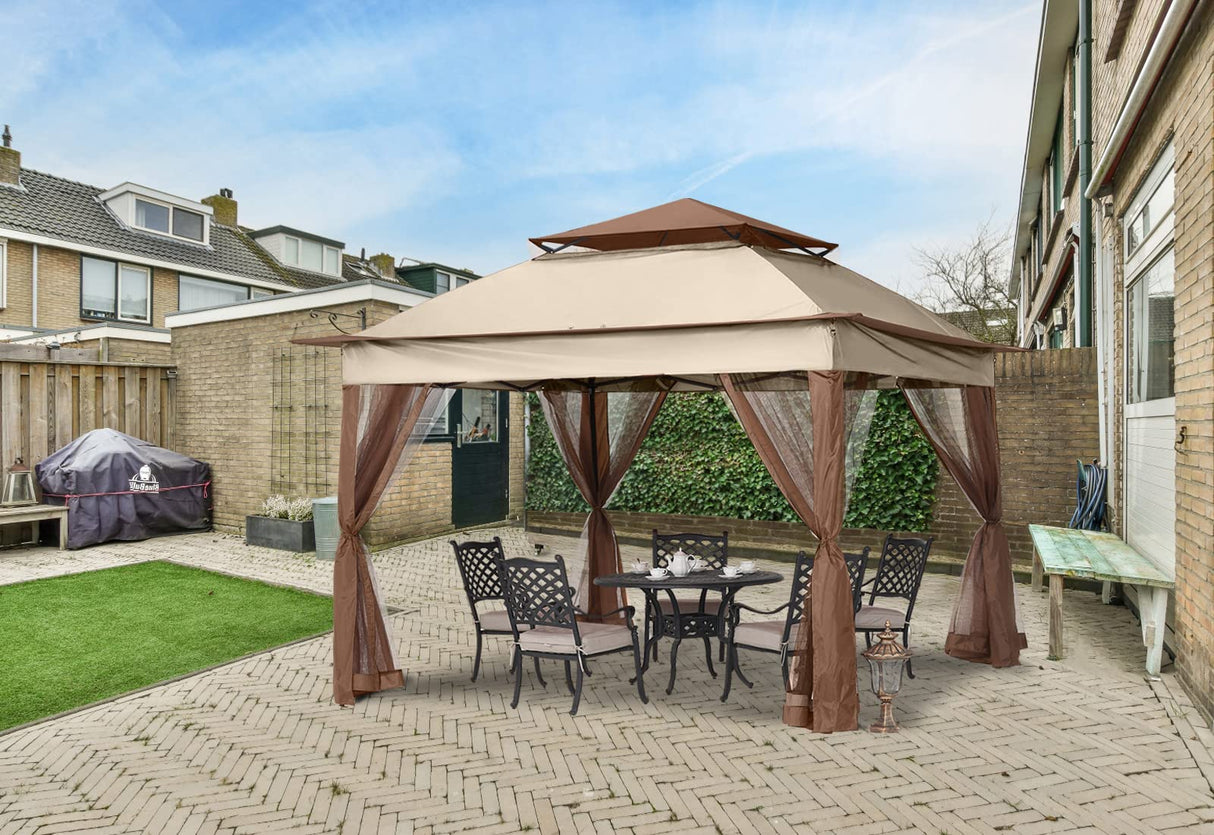 MASTERCANOPY Patio Gazebo Outdoor Pop Up Gazebo with Mesh Walls (Champagne, 11x11) MASTERCANOPY