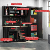 Goplus Garage Cabinets and Storage System, 6-Piece Garage Organization Cabinets Set with Rubber Wood Worktop, Pegboard, 2 Rolling Chests, Lockers, Tool Storage Chest for Workshop, 81.5” x 18.5” x 76” Goplus