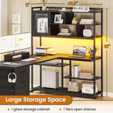 SEDETA L Shaped Computer Desk, 58'' Office Desk with 3 Drawers and Bookshelf, L Shaped Corner Desk with Storage Shelves and LED Light for Home Office, Gaming Desk, L Desk, Black SEDETA