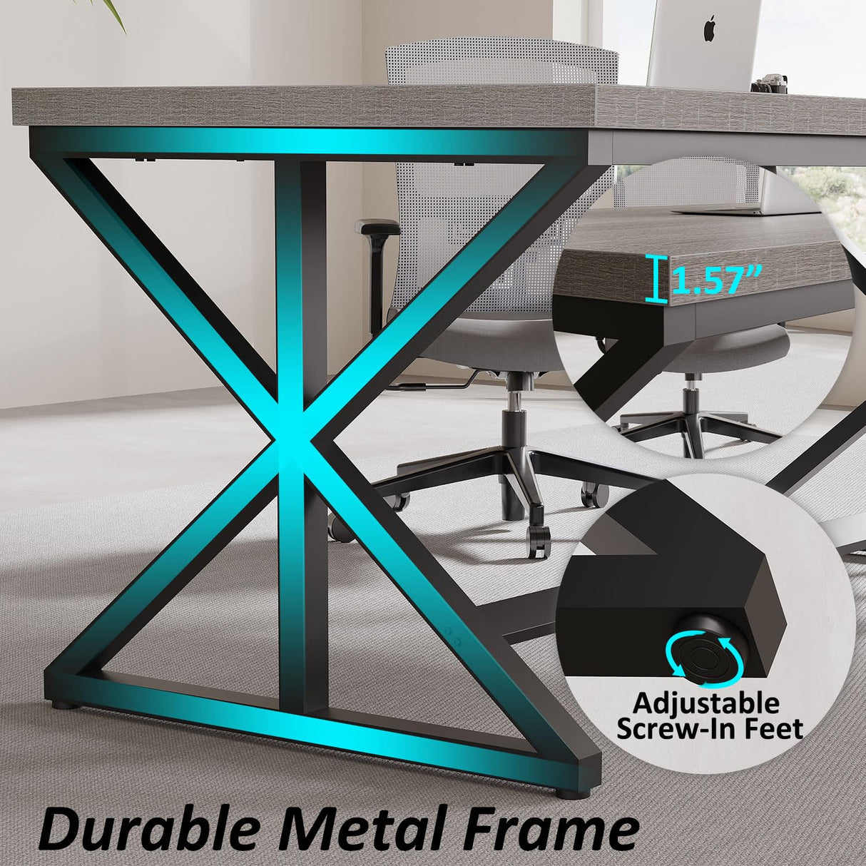 IBF Computer Desk, Industrial PC Laptop Office Desk, Farmhouse Gaming Desk with Spacious Desktop, Rustic Wood Metal Writing Study Work Table for Home Office Bedroom, 47 Inch, Grey Oak IBF