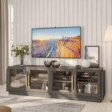 BELLEZE 70" TV Stand for TVs up to 75", Modern TV Cabinet & Entertainment Center with Shelves, Wood Storage Cabinet for Living Room or Bedroom - Brixston (Brown) BELLEZE