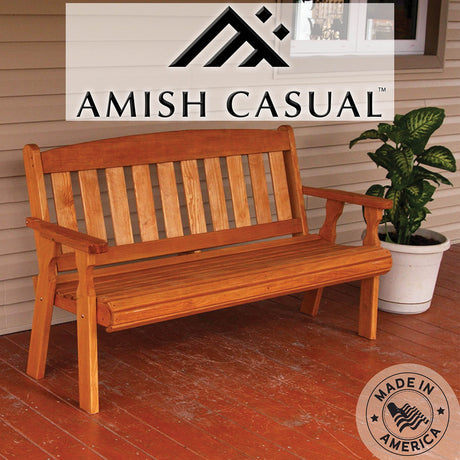 Amish Heavy Duty 800 Lb Mission Pressure Treated Garden Bench(4 Foot, Cedar Stain) Amish Casual