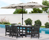 SERWALL 8-Piece Patio Dining Sets with 15FT Double Side Patio Umbrella, Outdoor HDPE Dining Furniture Set with Umbrella Hole Cut-Out Table and 6 Chairs, Black（Umbreall Base not Included） SERWALL