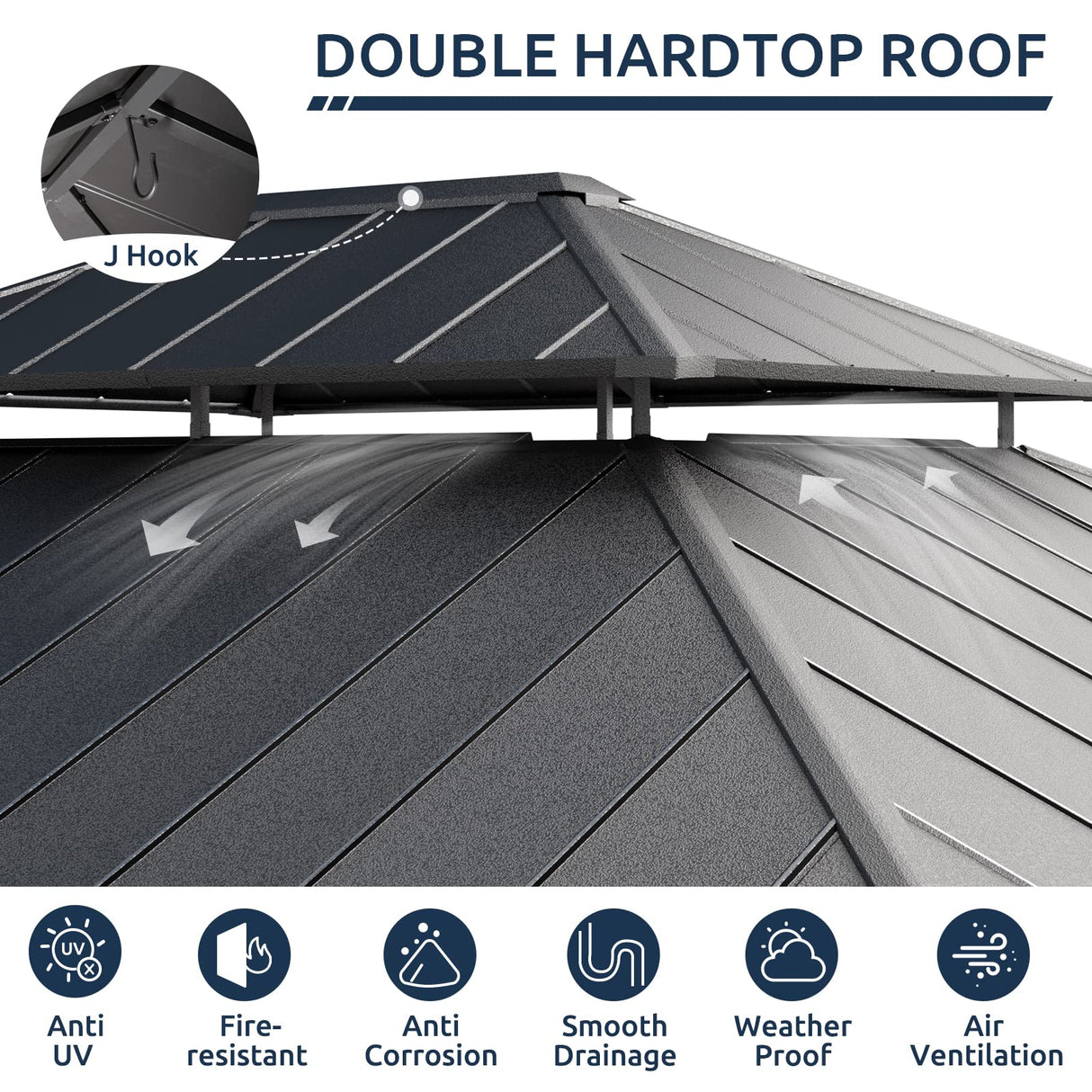 UDPATIO 12' x 14' Hardtop Gazebo, Galvanized Steel Double Roof Permanent Aluminum Gazebo, Outdoor Metal Pergolas with Mosquito Netting and Curtains for Garden, Parties, Patio, Deck, Lawns, Grey UDPATIO