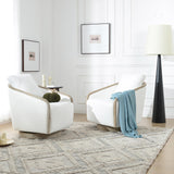 KINWELL 30" Wide Upholstered Swivel Barrel Chair Set of 2, FSC Certified Fully Assembled Fabric Swivel Accent Armchair for Living Room, Bedroom (Pearl White) KINWELL