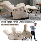 Large Power Lift Recliner Chair with Massage and Heat for Elderly, Ergonomic Backrest, Infinite Adjust, 2 Side Pockets,USB and Type-C Ports, Chenille Beige Luxlen