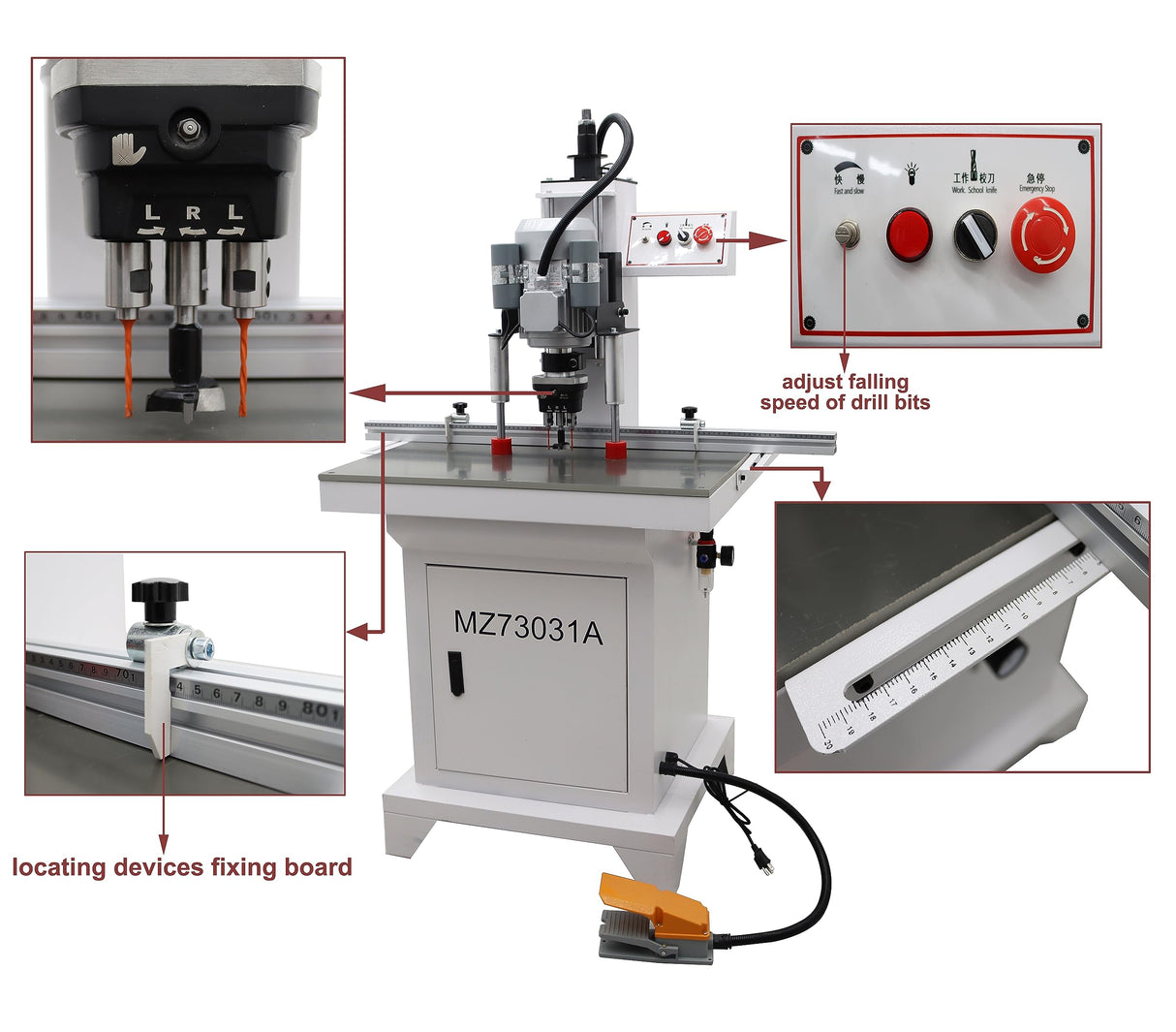 TECHTONGDA Hinge Boring Drill Press Machine Woodworking Wood Electric Pneumatic Hole Puncher 0-2inch Drilling Depth Single Head 48-6 TECHTONGDA