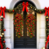 Lineshading 2 Pcs 36'' Pre Lit Artificial Christmas Teardrop Swag Christmas Teardrop LED Prelit Light up Christmas Wreaths Swag Christmas Garland Swag with Red Berries Indoor Outdoor Hanging Decor Lineshading