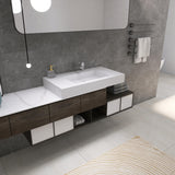 MEDUNJESS 35 inch Stone Resin Wall Mounted Floating Sink, Bathroom Vanity with Sink Solid Surface Bathroom Pedestal Sink Basin with No Hole, Matte White MEDUNJESS