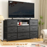 EnHomee Black Dresser for Bedroom with Charging Station, 8 Drawers Dressers & 55 inch TV Stand for Bedroom, Fabric Chest of Drawers with Open Shelves, Sturdy Dresser for Closet Living Room, Hallway EnHomee