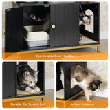 HOOBRO Large Cat Litter Box Enclosure with 2 Storage Shelves, Wooden Litter Box Furniture, Hidden Litter Box Furnitue with Scratching Pad, Sturdy and Solid, 31.5"L x 17.9"W x 47.2"H, Black BD82MW01 HOOBRO