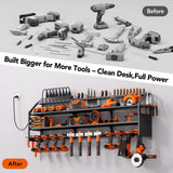 YFFSRJDJ Extra Large Power Tool Organizer Wall Mount with Charging Station, 12 Drill Holders Heavy Duty with 8-Outlet Power Strip, Garage Cordless Drill Storage and Organization, Battery Utility Rack YFFSRJDJ