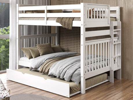 Bedz King BK981EL-Full-Trundle Bunk Bed, Full over Full, White Bedz King