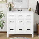 Harper & Bright Designs 36" Bathroom Vanity with Sink, Free Standing Single Basin Vanity Set with 2 Doors & 4 Drawers, Modern Wooden Bathroom Cabinet with Resin Basin for Bathroom, White Harper & Bright Designs