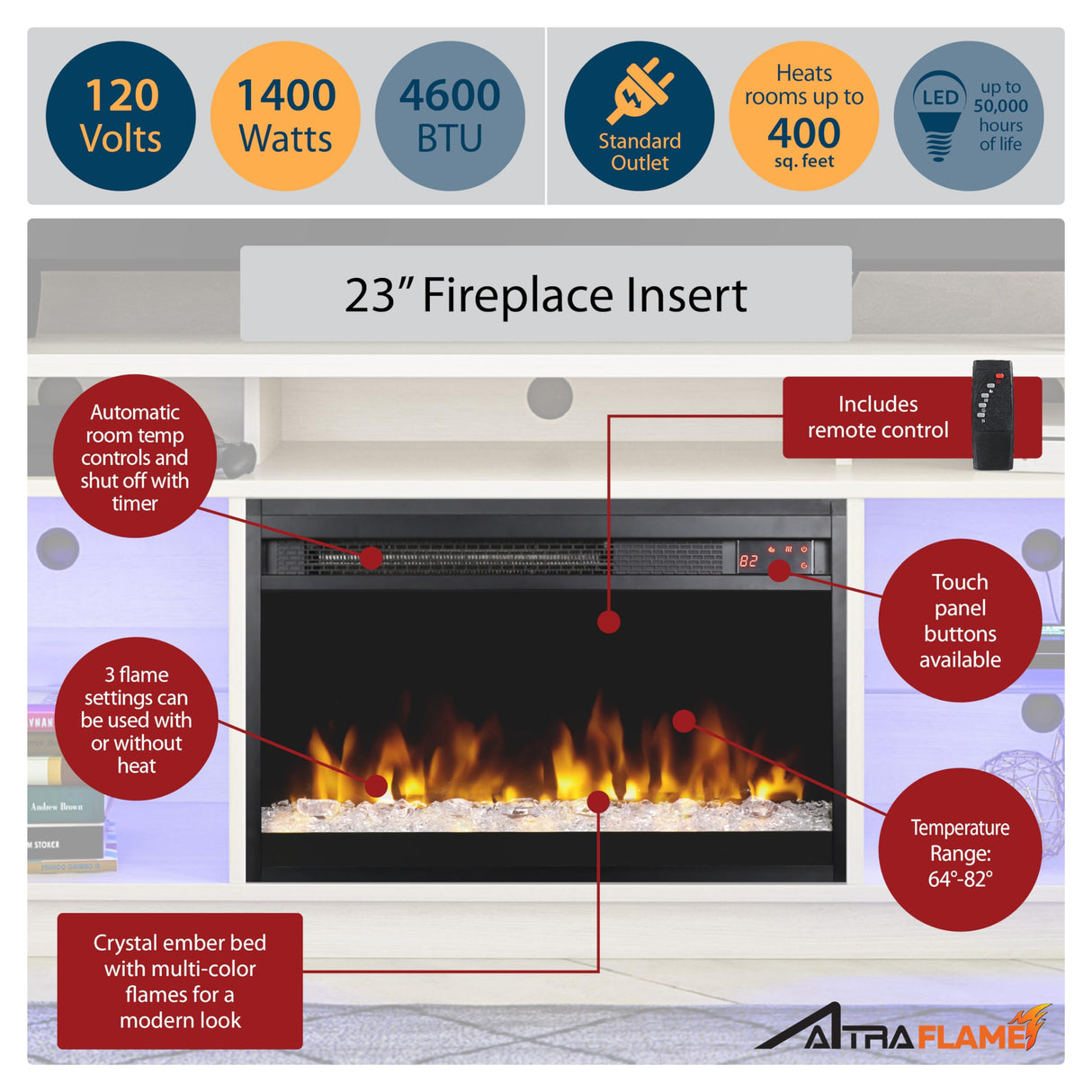 Ameriwood Home Luna Fireplace TV Stand for TVs up to 65", Graphite Grey Ameriwood Home