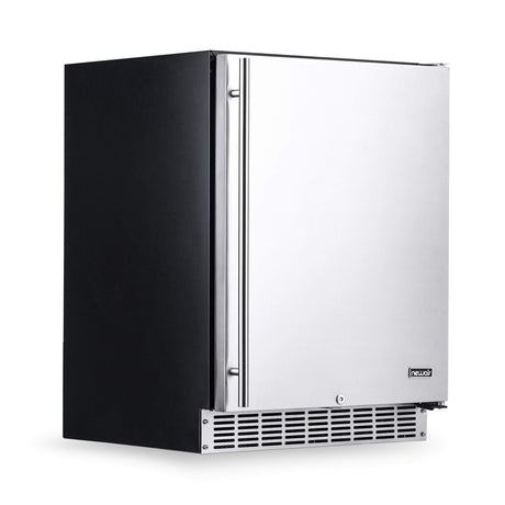 NewAir 24" Built-in 160 Can Outdoor Beverage Fridge in Weatherproof Stainless Steel with Auto-Closing Door and Easy Glide Casters. New Air Mini Fridge, Built-In or Freestanding Outdoor Fridge NewAir