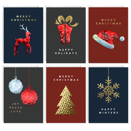 easykart labels 18 Christmas Greeting Card Assortment With Envelopes, Gold Foil With 3D Embossing Effect Design, 5.75 x 4.25 Inch easykart labels