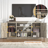 Hlivelood 66" Farmhouse TV Stand with Power Outlets for 75 Inch TVs, 33" Tall Entertainment Center with Storage Cabinets w/Adjustable Shelves, Rustic Large TV Media Console, Light Rustic Oak Hlivelood