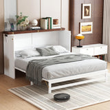 Queen Size Murphy Bed Cabinet, Murphy Bed Cabinet with Storage Drawer and Charging Station, USB Port, Solid Pine Wood Murphy Bedframe for Home Office Studio Guest Room, White Walnut RuiSiSi