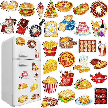 Copkim 30 Pcs Diamond Art Magnets Easy Diamond Painting Magnet Kits for Adults Kids DIY Fridge Home Decors(Food) Copkim