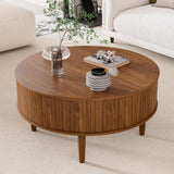 Round Fluted Lift Top Coffee Table with Storage, Mid Century Modern Coffee Table for Living Room, Home Small Space,31.5" Fluted Center Table (Walnut, 31.5inch) Boweniog