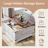 MXV Farmhouse Coffee Table with Storage, Square Coffee Tables for Living Room, Rustic Wood Center Table with Hinged Lifting Tabletop for Home, White MXV