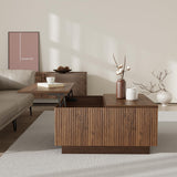 Epecoya Lift Top Coffee Table, Farmhouse Square Fluted Center Table, 31" Modern Wooden Tea Table with Hidden Storage for Living Room, Apartment, Small Spaces, Brown Walnut Epecoya