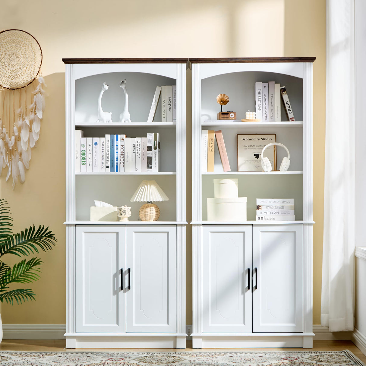 White 5 Tier Book Shelf and Bookshelf with Storage Cabinet Doors, 72 Inch Tall Bookcase, Wooden Cube Storage Organizer, Kids Bookshelf, Display Cabinet for Bedroom Furniture, Living Room, Pantry LIDYUK