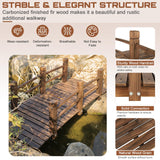HOMEDIARY Fir Wood Garden Bridge, Outdoor Stained Finish Arc Footbridge Walkway with Double Safety Railings, Decorative Pond Bridge Landscaping for Backyard Farm Garden Creek Pond Decor, Carbonized HOMEDIARY