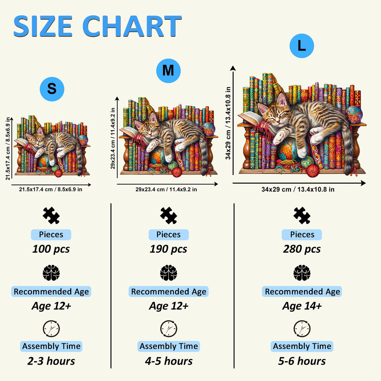 Wooden Puzzles for Adults, Cat Puzzles with Unique Animal Shapes, Wooden Jigsaw Puzzles with Wood Puzzle Box, Birthday Gifts for Women Men, Wood Adult Puzzles (L-13.4 * 10.8in 280pcs) NABYSHOP