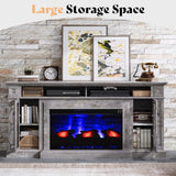AMERLIFE 70" Farmhouse Heavy Fireplace TV Stand with 33" Electric Fireplace, for 80" TVs up, Media Entertainment Center with Diamond Door, TV Console Storage Cabinet for Living Room, Grey AMERLIFE