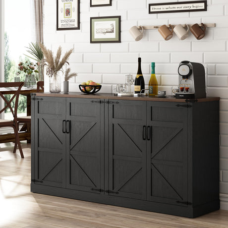 Sideboard Buffet Cabinet with Storage - 65 Inch Farmhouse Kitchen Pantries Sideboard Cabinets with Adjustable Shelves, Wooden Coffee Bar Cabinet Buffet Table for Kitchen, Dining Room, Black chartustriable