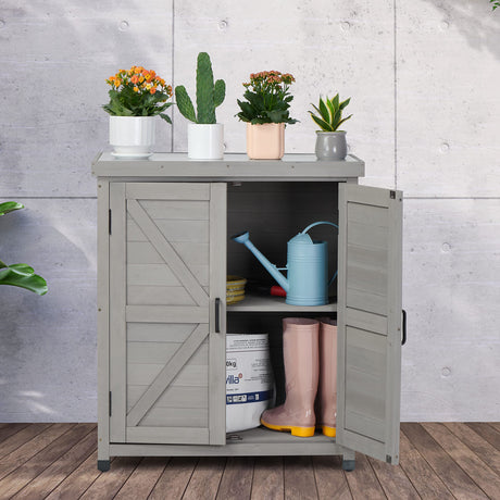 Potting Bench with Storage Cabinet and Metal Table Top for Outdoor Patio, Garden Furniture Wood Workstation Mederla