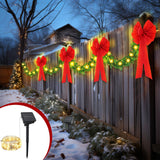 Knitgrip 2 Pcs 9ft Christmas Fence Decorations with Solar Light Christmas Outdoor Decorations with 4 Pcs Large Red Bows Cable Ties for Holiday Patio Outdoor Fence Eaves Knitgrip