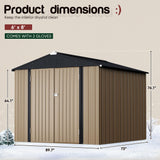 GUNJI 8 x 6 FT Shed Outdoor Storage Shed Metal Garden Shed with Lockable Door Outside Waterproof Tool Shed for Backyard, Patio, Lawn (Brown) GUNJI