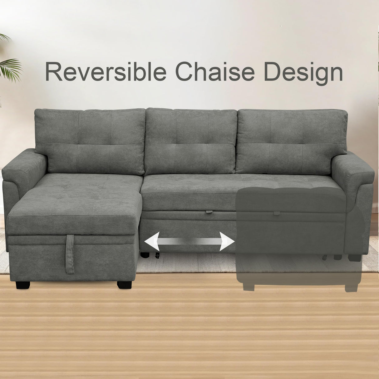 Naomi Home Transform Any Space: Sleeper Sectional Sofa with Convertible Sofa Bed & Inviting Chaise. Find Tranquil Comfort with Stress-Relieving Design & Durable Cushions - Gray/Velvet Naomi Home