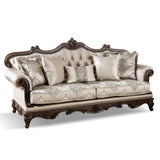 Furniture of America Adelaide Traditional Upholstered Sofa Set with Rolled Armrests, Wooden Loveseat and Comfortable Couch for Living Room, Office, 2-Piece Set, Dark Cherry/Beige Furniture of America