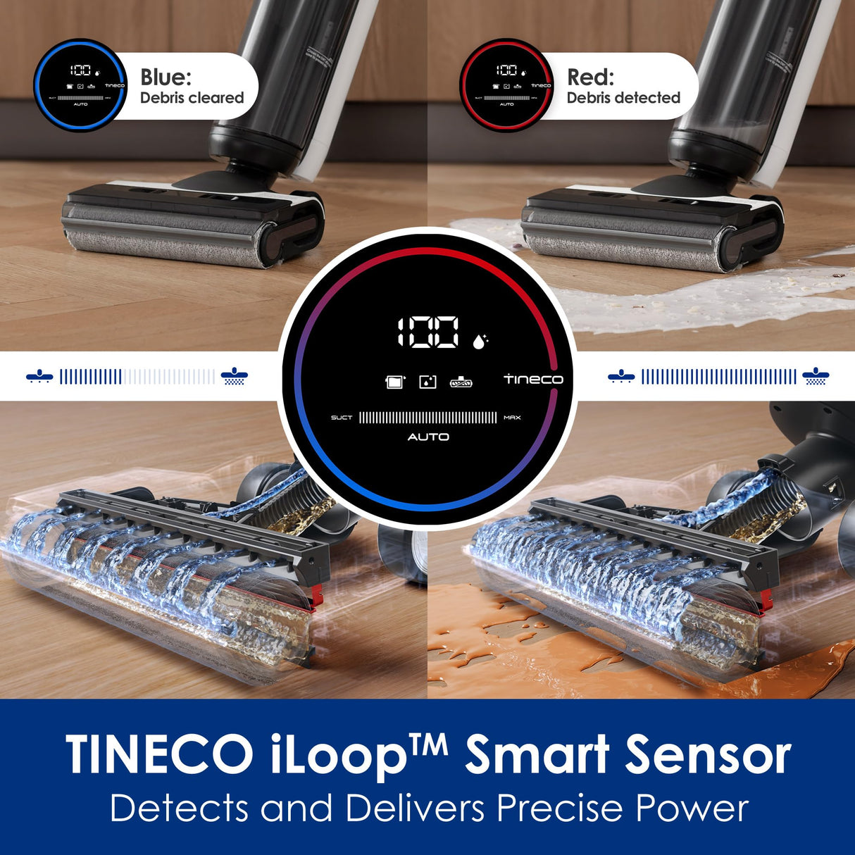 Tineco Floor ONE S5 Smart Cordless Wet Dry Vacuum Cleaner and Mop for Hard Floors, Digital Display, Long Run Time, Great for Sticky Messes and Pet Hair, Space-Saving Design, Blue Tineco