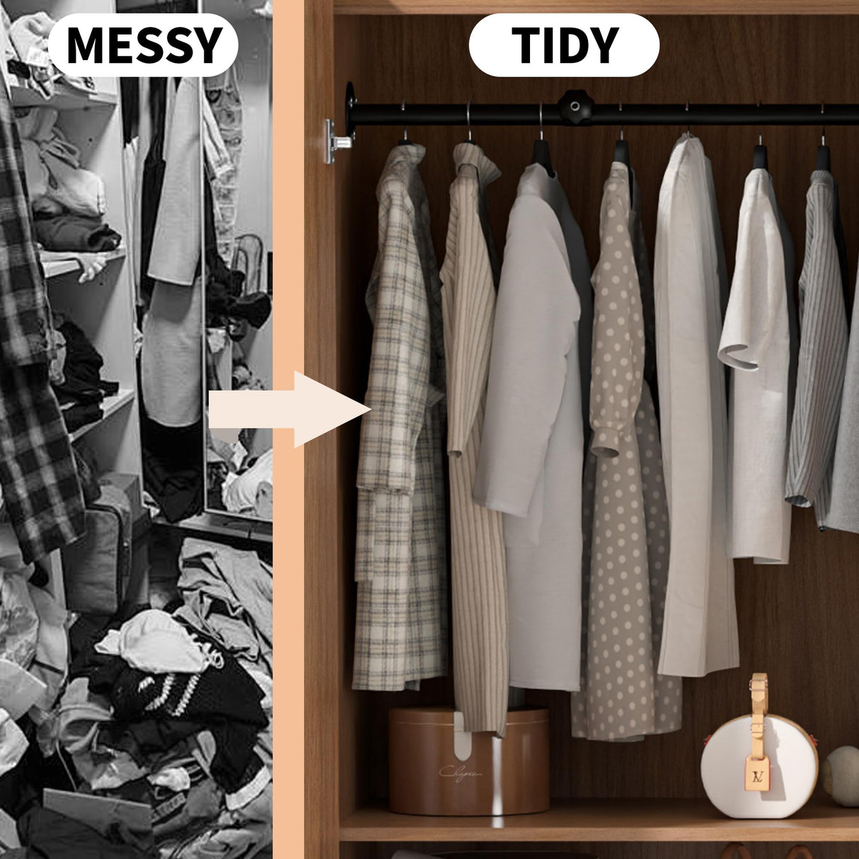 Jluomei Armoire Wardrobe Closet with Doors, Wardrobe Cabinet with 3 Drawers, Wooden Large Clothing Storage Cabinet with Hanging Rod and Shelf, Mid-Century Modern Tall Closet for Bedroom, Walnut Jluomei